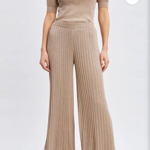 Tahari Beige Ribbed Wide-Leg Pull-on Pants NEW